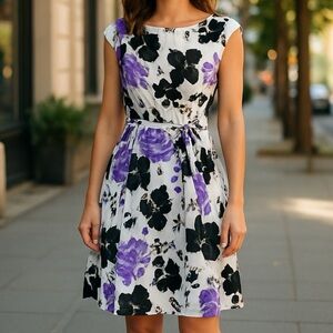 👛2/$35 iHOT Fit/Flare Midi Unlined Sleeveless Dress/ Belt, Back Zip NwT